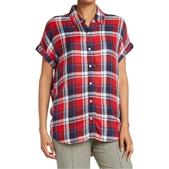 Nordstrom Red and Blue Plaid Button Down Shirt size Large - Picture 1 of 9